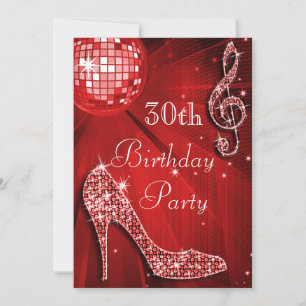 Convite aniversário de 30 anos de Bola de Disco Vermelho 