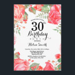 Convite aniversário de 30 anos de Botânico Vermelho<br><div class="desc">aniversário de 30 anos Botânico Vermelho Convite de Aniversário para Mulheres de Rosa Floral Flor Floral de Água. Rosa Rosa Rosa Elegante e Flores de Pequim. Aniversário Adulto. Fundo Branco.Preto & Branco. 13 15 16º 18º 20 21 rua 30 40º 50º 80 de 60º 70 de 100º, qualquer idade.Para mais...</div>