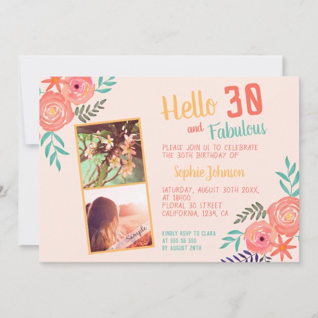 Convite aniversário de 30 anos de Buquê de Flor de Aquarel (Frente)