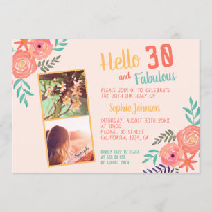 Convite aniversário de 30 anos de Buquê de Flor de Aquarel