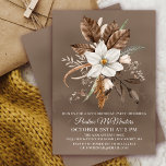 Convite Aniversário de 30 anos de Buquê de queda neutra br<br><div class="desc">As sofisticadas flores brancas de queda são rodeadas por cinzas neutras,  folhas castanhas e pretas. O texto branco é uma combinação chic de letras eretas e texto caligráfico. O fundo de aquarela esticada as enquadra perfeitamente.</div>