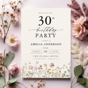 Convite Aniversário de 30 anos de Caligrafia Floral do Jar