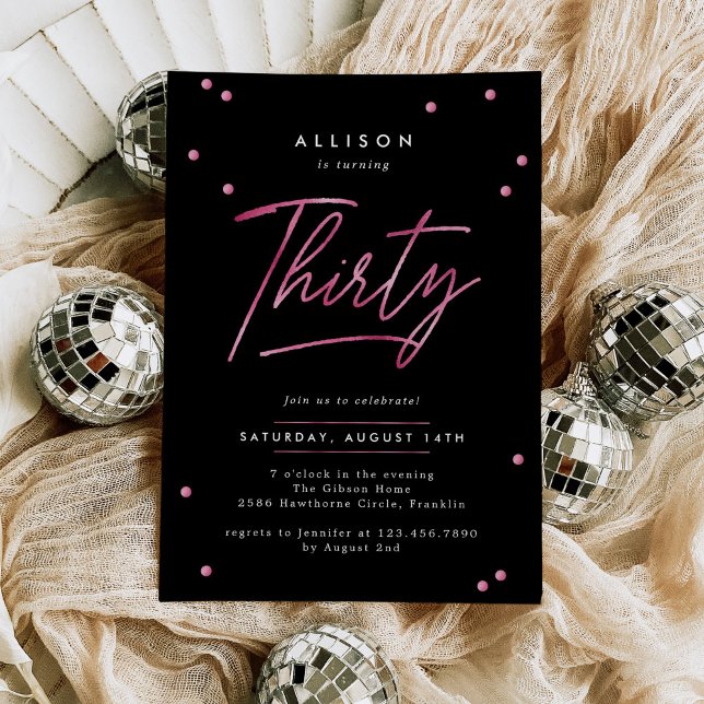 Convite Aniversário de 30 anos de Caligrafia Rosa Negra Mo (Criador carregado)