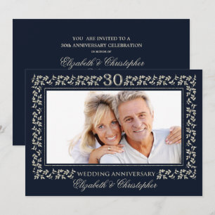 Convite Aniversário de 30 anos de Casamento Azul Marinho P
