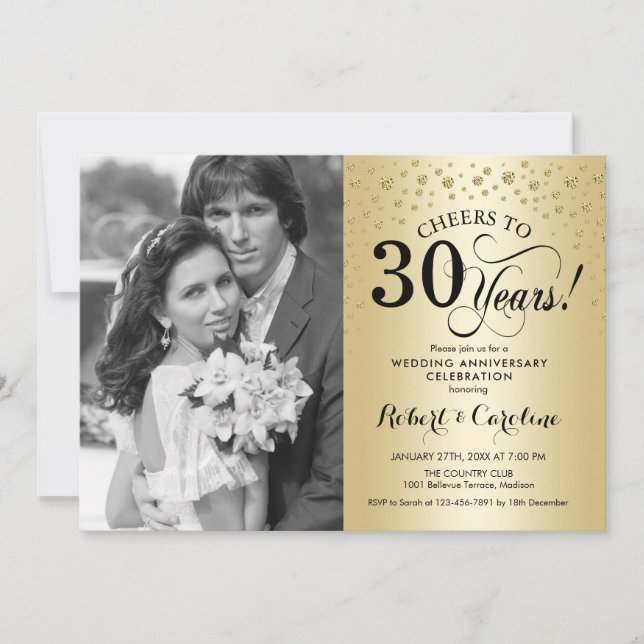Convite Aniversário de 30 anos de Casamento em Ouro com Fo (Frente)