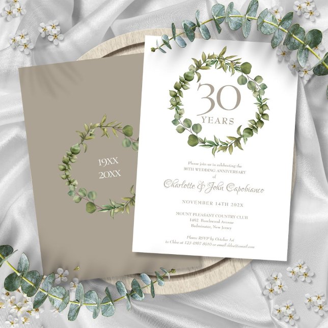 Convite Aniversário de 30 anos de casamento Pérola com fol (30th Pearl Wedding Anniversary Woodland Greenery Invitation)