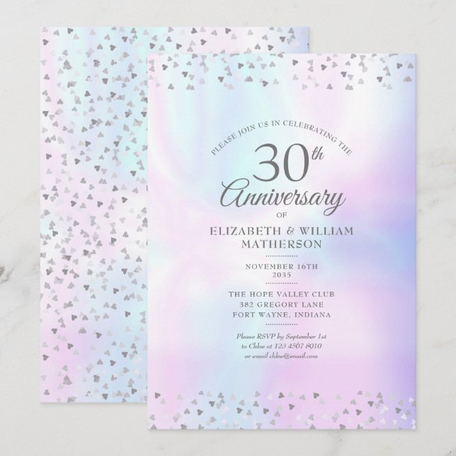 Convite Aniversário de 30 anos de Casamento Pérolas Coraçõ (Frente/Verso)