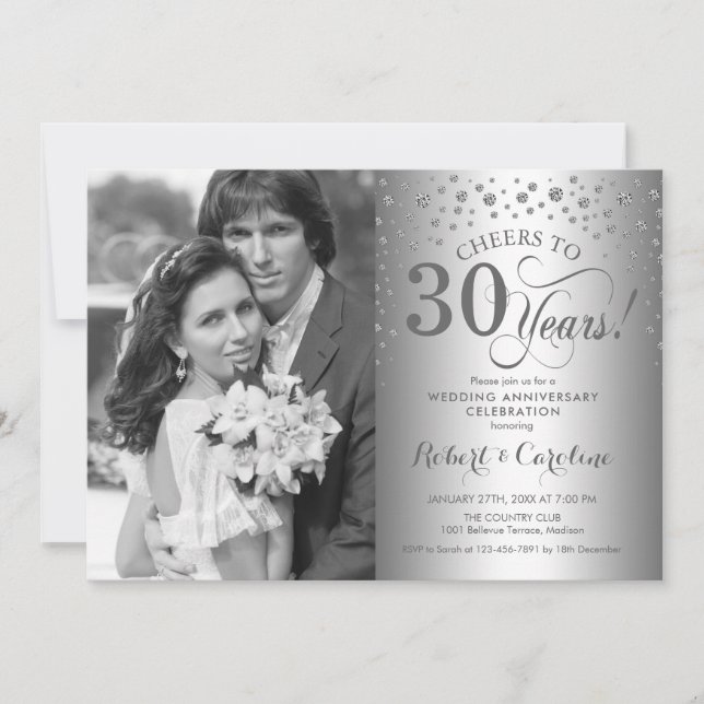 Convite Aniversário de 30 anos de casamento Prata com Foto (Frente)