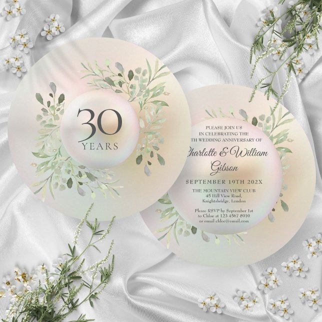 Convite Aniversário de 30 anos de Casamento Verde Folhagem (30th Wedding Anniversary Greenery Pearl Invitation)