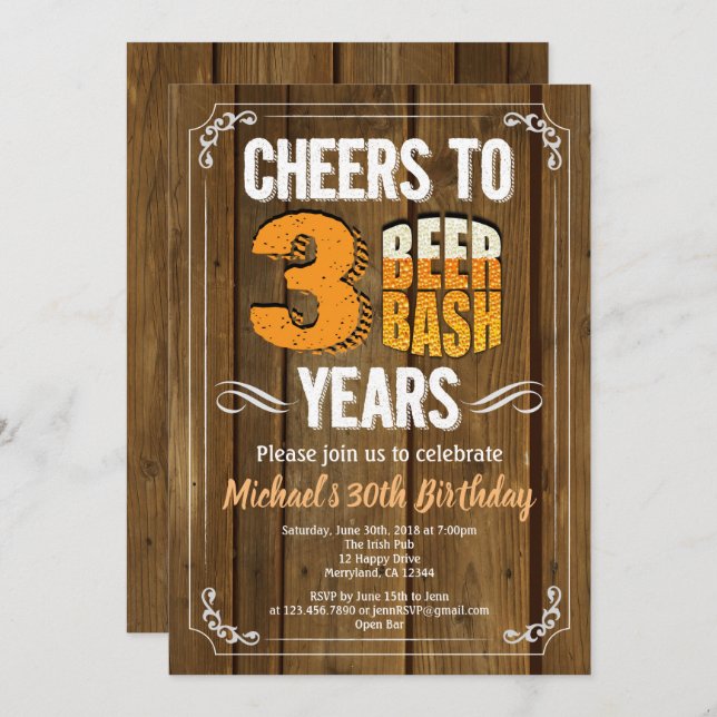 Convite Aniversário de 30 anos de cerveja russa com sede e (Frente/Verso)