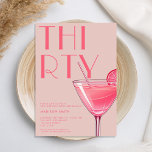 Convite Aniversário de 30 anos de Cocktail Rosa Moderno<br><div class="desc">Aniversário de 30 anos moderno convite com tipografia chic elegante e design minimalista a cor rosa</div>