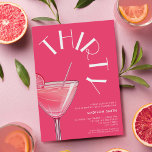 Convite Aniversário de 30 anos de coquetel cor-de-rosa mod<br><div class="desc">Aniversário de 30 anos moderno convite com tipografia chic elegante e design minimalista a cor rosa brilhante</div>