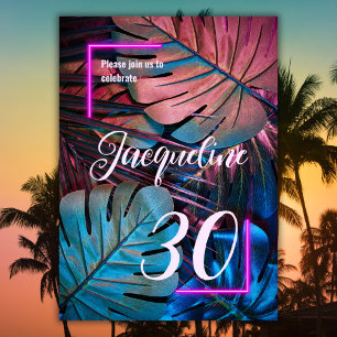 Convite Aniversário de 30 anos de cor rosa Neon Tropical P