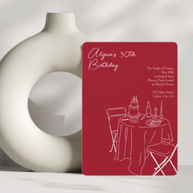 Convite aniversário de 30 anos de desenho de linha vermelh (Criador carregado)