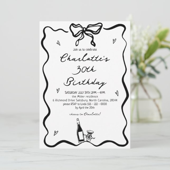 Convite Aniversário de 30 anos de Desenho de Mão Elegante (Em pé/Frente)