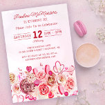 Convite Aniversário de 30 anos de Dia de os namorados de C<br><div class="desc">Meninas de todas as idades vão adorar esta design feminina. rosas bonito cor-de-água cor-de-rosa e corações cinzentos brancos criam o convite perfeito para aniversário de 30 anos para um aniversário de fevereiro ou Dia de os namorados. A cor-de-água rosa mais suave enquadra perfeitamente o texto e os gráficos. A parte...</div>