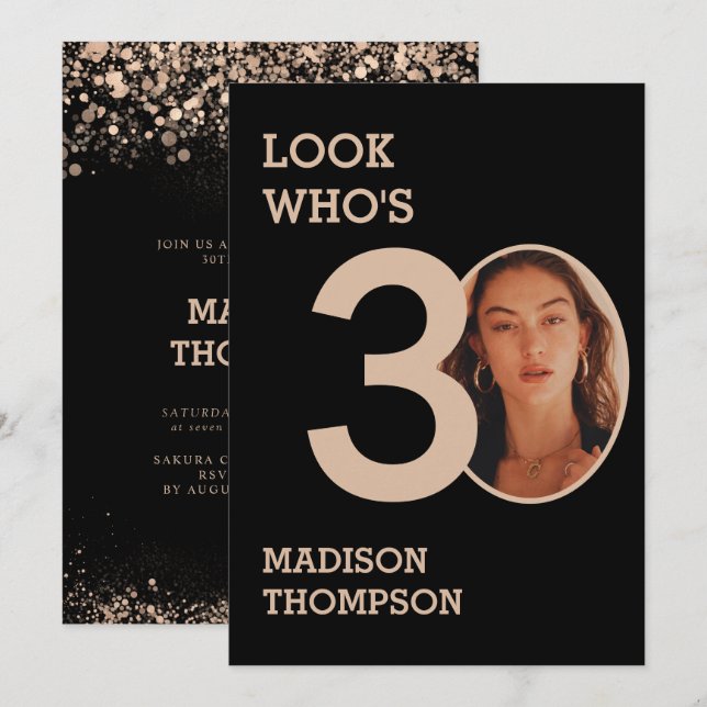 Convite Aniversário de 30 anos de falhas Douradas pretas e (Frente/Verso)