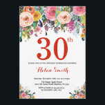 Convite Aniversário de 30 anos de Floral Vermelho de Convi<br><div class="desc">Convite para aniversário de 30 anos Floral para Mulheres. Flor Floral de Aquarela. Vermelho, Rosa, Amarelo, Laranja, Flor Roxo. Aniversário Adulto. 30 40th 50th 60th 80 de 70 de 100th 13 de 16th 18th 20 21rua de qualquer idade. Para mais personalização, clique no botão "Personalizar" e use nossa ferramenta de...</div>