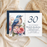 Convite Aniversário de 30 anos de Flores de Pássaro Azul<br><div class="desc">Elegante pássaro azul e flores cor-de-água rosa aniversário de 30 anos convite de festas. Entre em contato comigo para obter assistência com suas personalizações ou para solicitar outros produtos Zazzle correspondentes ou coordenadores para sua celebração.</div>