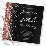 Convite aniversário de 30 anos de Folha de Ombro Preto com<br><div class="desc">Crie seus próprios convites de aniversário personalizáveis para aniversário de 30 anos glamouroso. À esquerda está uma cinza escura e um gráfico preto de folha metálica ombre. À direita está uma banda de brilho falsa de ouro rosa com gráficos de arte digital brilhantes. Todo brilho e brilho luxuosos é criado...</div>