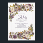 Convite Aniversário de 30 anos de Folhagem Amarelo-Púrpura<br><div class="desc">Linda cor púrpura,  marfim e amarelo-mostarda floral com convite de festas de folhagem verde para mulheres. Entre em contato conosco para obter ajuda sobre a personalização ou produtos correspondentes.</div>