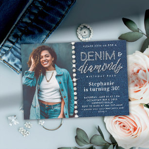 Convite Aniversário de 30 anos de Foto Denim Diamantes Bli