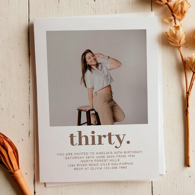 Convite Aniversário de 30 anos de Foto Mínima Simples do T (Criador carregado)