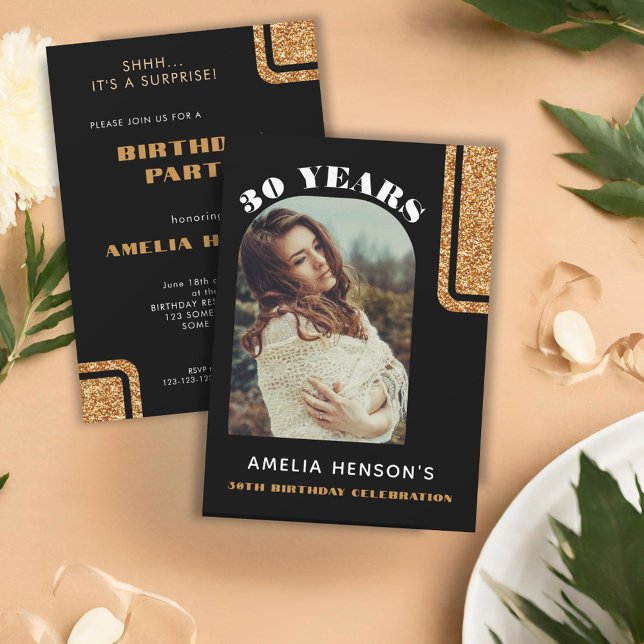 Convite Aniversário de 30 anos de Fotografia Dourada brilh (Criador carregado)