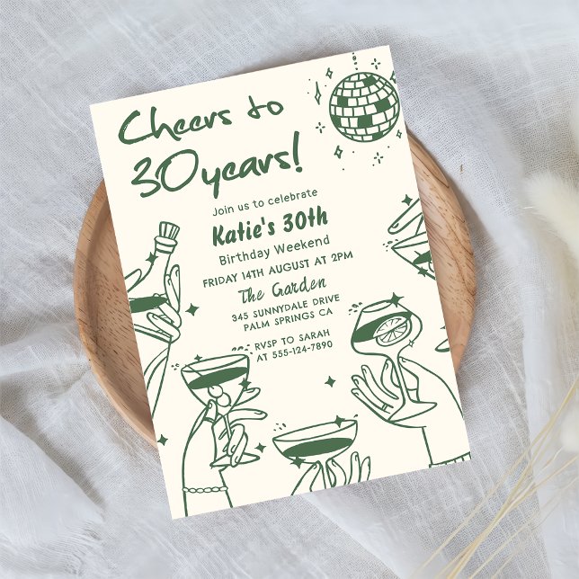 Convite Aniversário de 30 anos de Funky Desenhado na Mão V (Criador carregado)