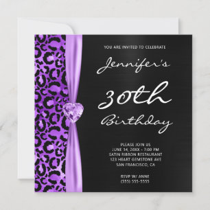 Convite Aniversário de 30 anos de Gama-Leopardo-Roxo Pret