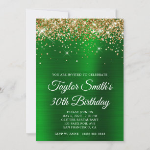 Convite aniversário de 30 anos de Glitter Verde Dourado