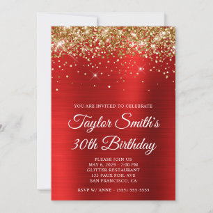 Convite aniversário de 30 anos de Glitter Vermelho Dourado