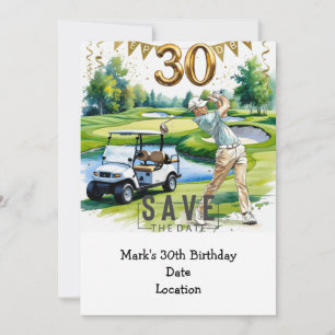 Convite Aniversário de 30 anos de golfe com carrinho de go