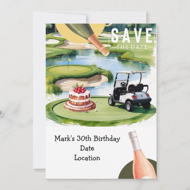 Convite Aniversário de 30 anos de golfe com carrinho de go (Frente)