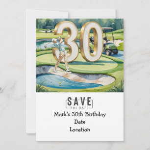 Convite Aniversário de 30 anos de golfe com carrinho de go