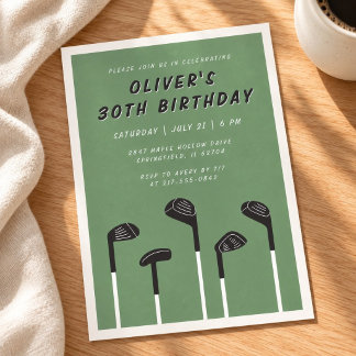Convite Aniversário de 30 anos de Golfe Minimalista Modern