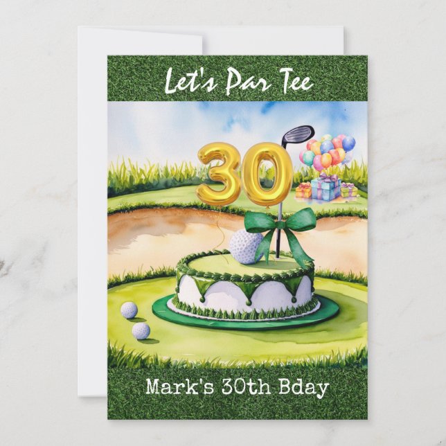 Convite Aniversário de 30 anos de golfe Par tee trinta (Frente)