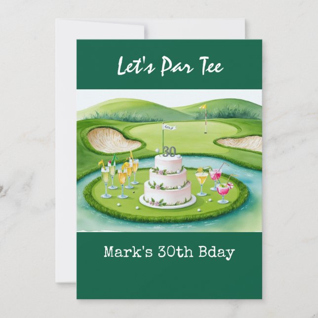 Convite Aniversário de 30 anos de golfe Par tee trinta (Frente)
