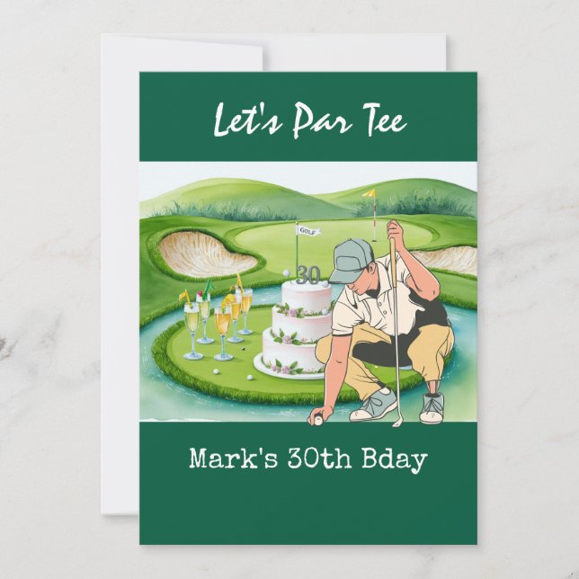 Convite Aniversário de 30 anos de golfe Par tee trinta (Frente)