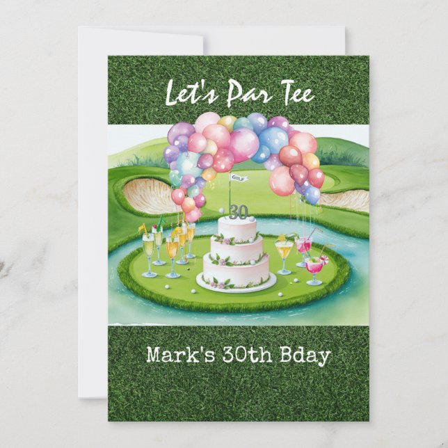 Convite Aniversário de 30 anos de golfe Par tee trinta (Frente)