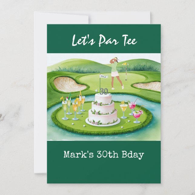 Convite Aniversário de 30 anos de golfe Par tee trinta (Frente)