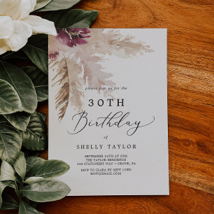 Convite aniversário de 30 anos de Grass Boho Pampas