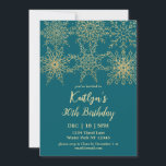 Convite Aniversário de 30 anos de inverno Dourado de Teal<br><div class="desc">Um design glamouroso floco de neve faz com que esta festa convide perfeitamente para festas de aniversário de 30 anos de inverno.</div>