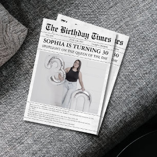 Convite Aniversário de 30 anos de jornal preto e branco