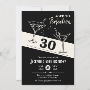 Convite Aniversário de 30 anos de martini preto e branco r