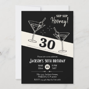Convite Aniversário de 30 anos de martini preto e branco r