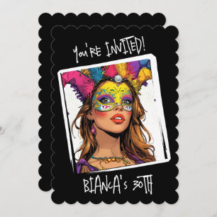 Convite Aniversário de 30 anos de máscara de carnaval pers