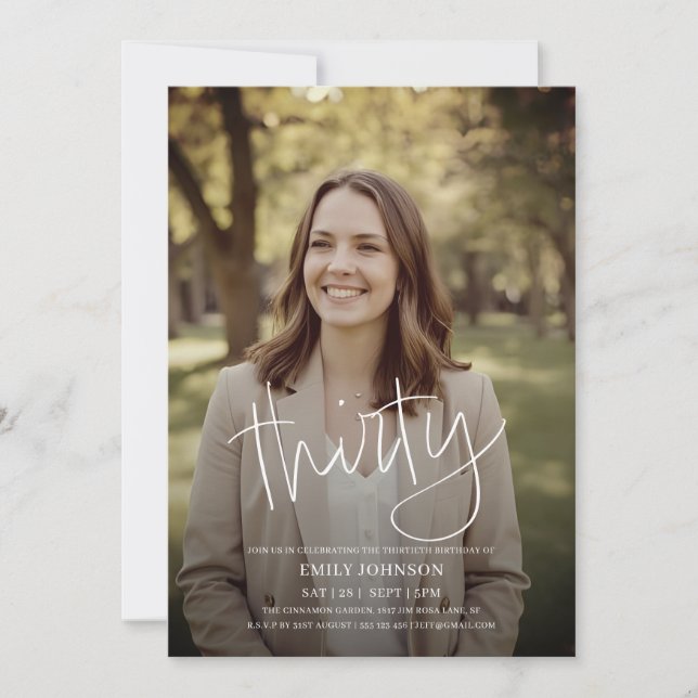 Convite Aniversário de 30 anos de Mínimo de Foto de Script (Frente)