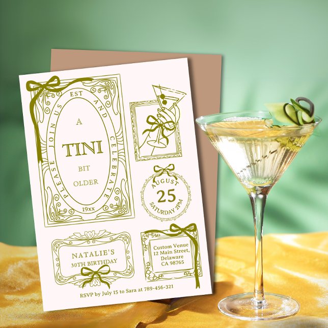 Convite Aniversário de 30 anos De Oliva Chic Arte A Tini B (Chic Olive Line Art A Tini Bit Older 30th Birthday Invitation)