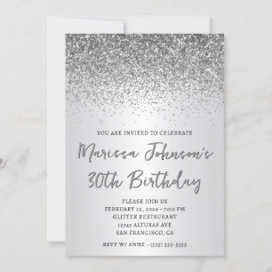 Convite Aniversário de 30 anos de Ombre Silver Glitter Spa